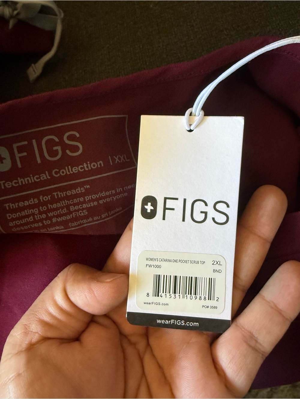 FIGS Burgundy V-Neck Medical Top and High Waisted Pants. Women - Picture 6 of 6